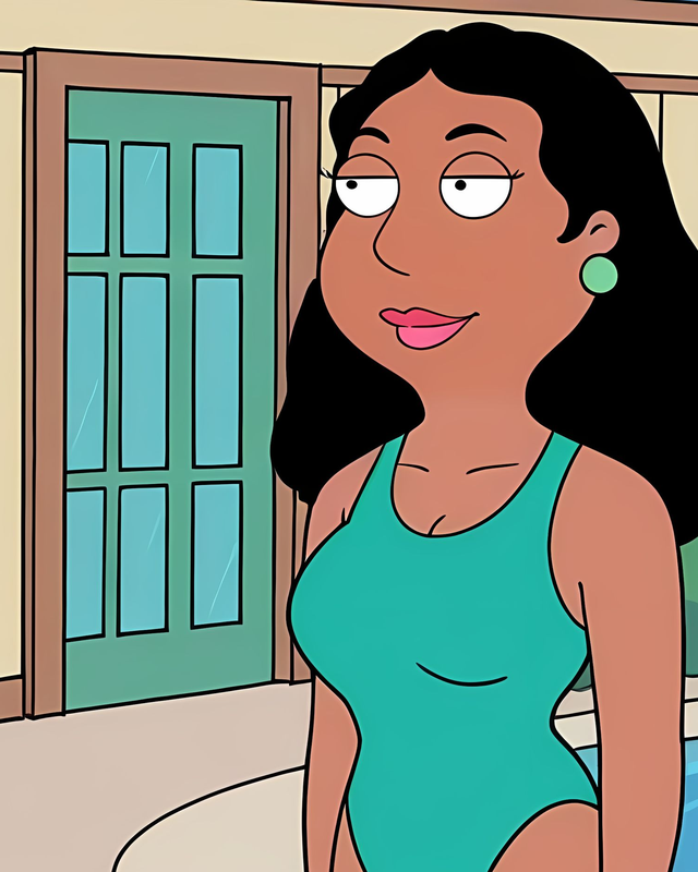 Linda Memari with long black hair, turquoise earrings and a turquoise top. Source: Pinku AI.